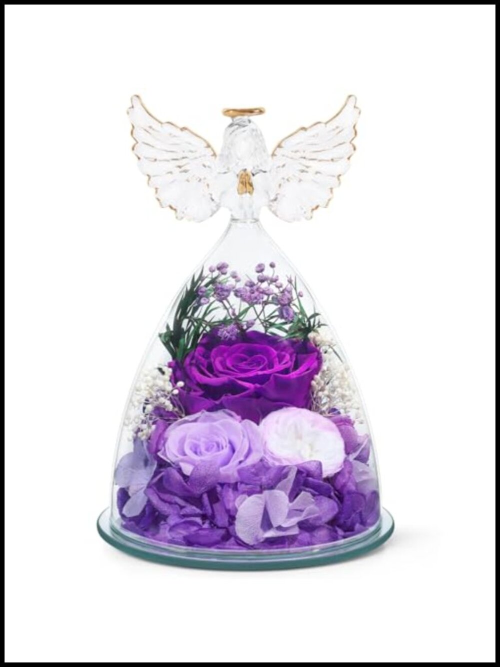 Preserved Rose Glass Angel Figurine Gift Box with String Lights for Mom